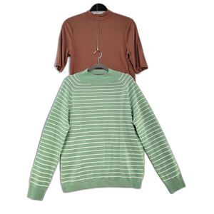 Bundle of x2 Pairs of Green Sweater and Brown Mock Turtleneck Shirt Size M